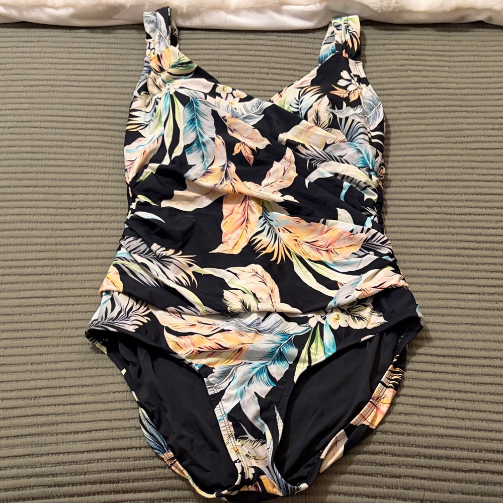 Jantzen Black Tropical Print One Piece Swimsuit